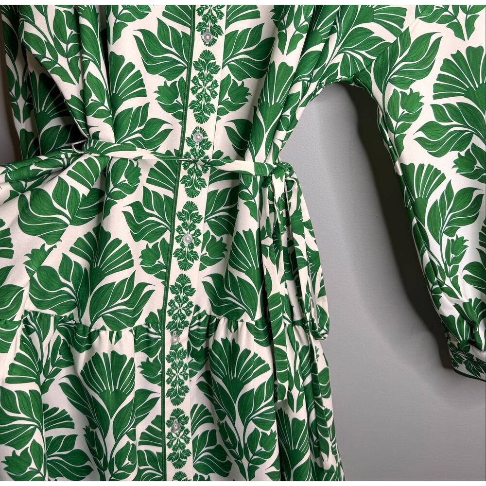 Alex Marie NWOT Green Tie Tropical Oasis Floral Print Mini Wren Dress - Size 18 - Picture 3 of 11
